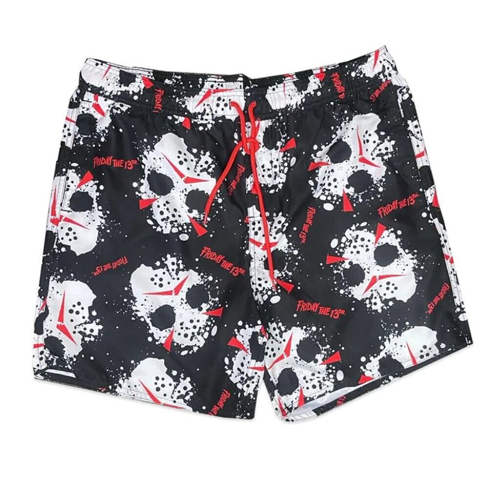 Friday The 13th Mens Jason Voorhees Mask AOP Swim Shorts Trunks New With Tags S